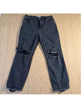 Abercrombie & Fitch Ultra High Rise Ankle Straight Jeans Distress Black Women's